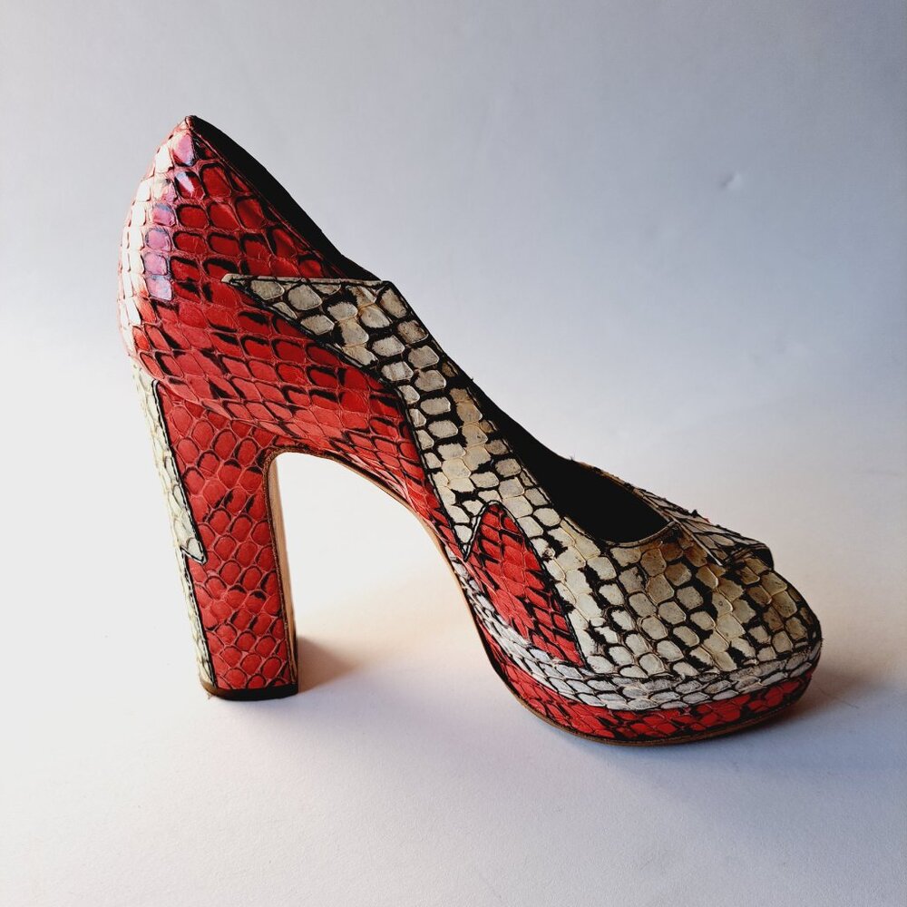 Miu Miu Runway Python Red Off-White Platform Heel… - image 6